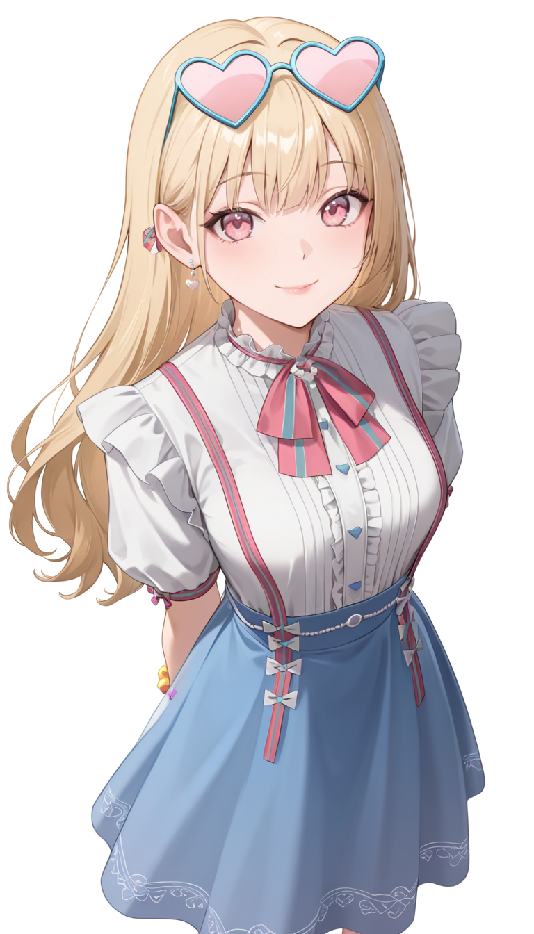 2811527915-4060736276-1girl, solo, blonde hair, long hair, pink eyes, lips, medium breasts, smile, closed mouth, heart-shaped eyewear, eyewear on head.png